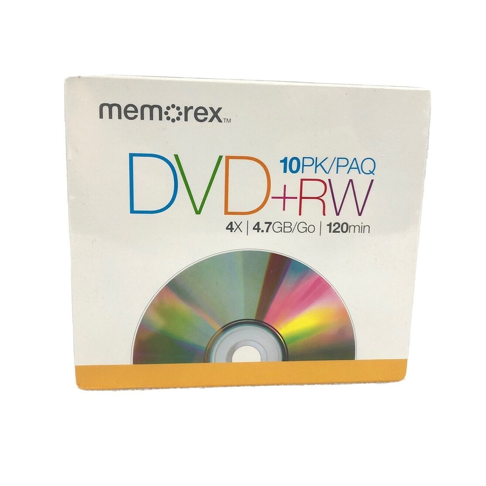 Memorex Rewritable DVD + RW 10 Pack 4x 4.7GB 120min Disks with‎ jewel cases New